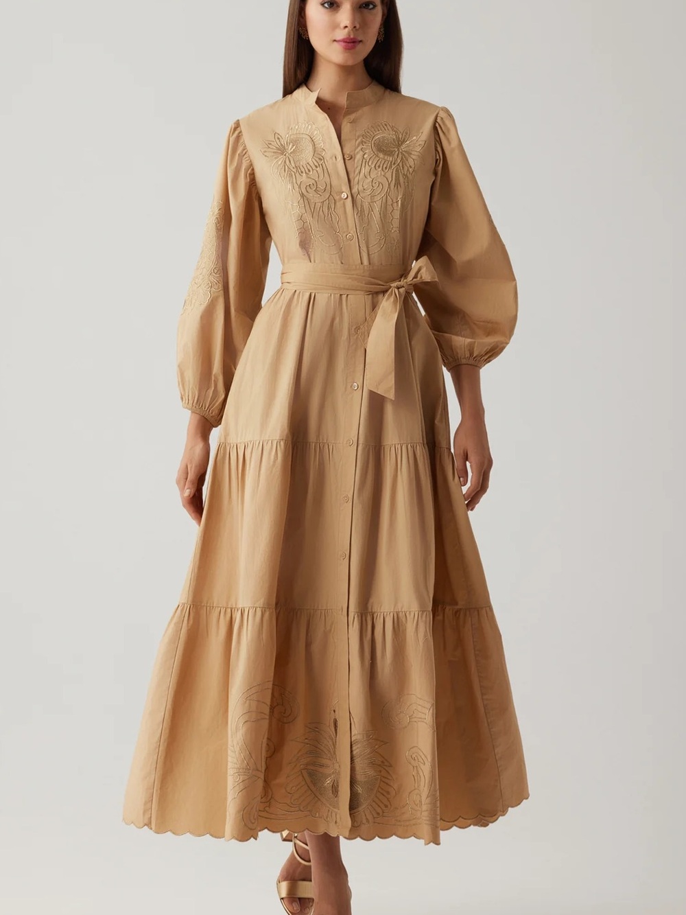 NWT Teri Jon by Rickie Freeman Cotton Metallic Embroidered Dress